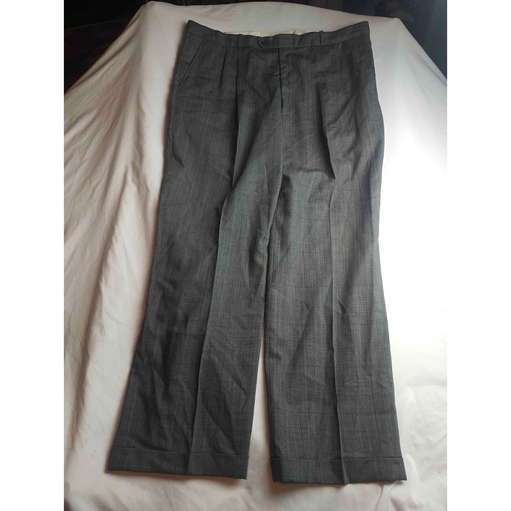Hunting Horn Dress Pants Mens Size 40L Gray Plaid Wool Pleated Vintage Classic